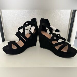 Torrid Black Suede Wedge Sandals